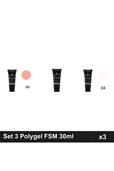 FSM Set 3 Polygel 30ml - Nr.01 Clear, Nr.04, Nr.08 - Constructie Unghii