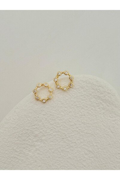 POKAK CM JEWELRY 14K Altın Kaplama Kararmaz Zirkon Taşlı Mini Halo Circle Hal...