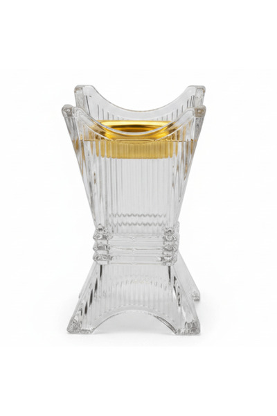 AKDC Elegant Crystal Glass Incense Burner with Gold Insert — 14×8 cm