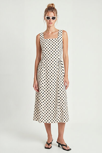 Lovelyİstanbul Polka Dot Patterned Summer Viscose Dress Lzh0029 White