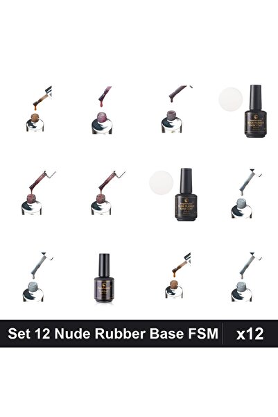 FSM Set 12 Baze Rubber Nude 15ml - Nr.04, Nr.06, Nr.12, Nr.14, Nr.15 Alb