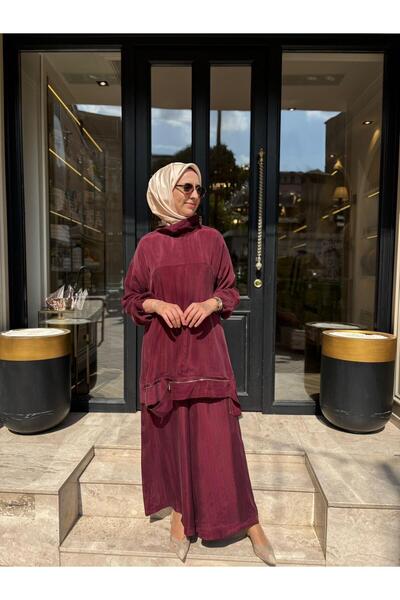 MissWhence 39009 Fermuar Detay Kadın Takım Bordo