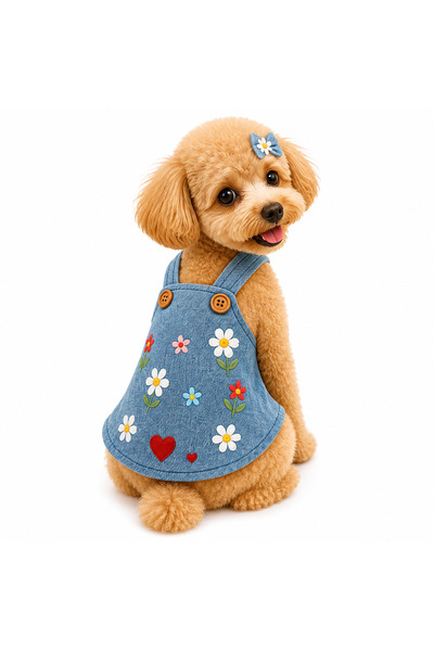 Dolce Pets Kedi ve Köpek Kıyafeti Düğmeli Çiçekli Elbise