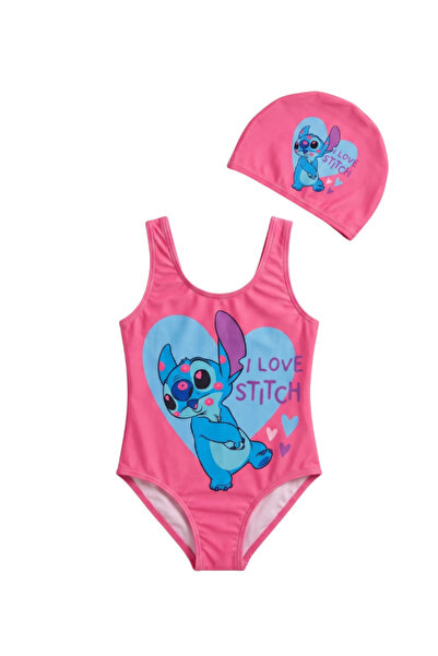 Gadget Gear Kız Çocuk Pembe Stitch Baskılı Tek Parça Mayo Takımı