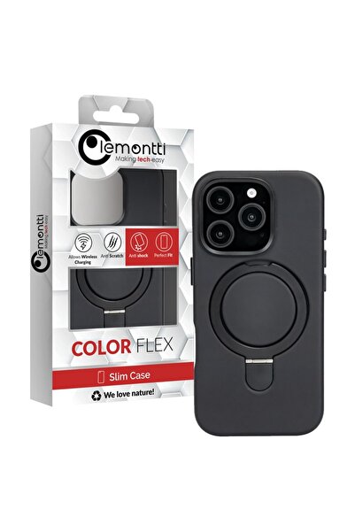 lemontti Husa Piele MagSafe cu inel stand iPhone 16 Pro Negru