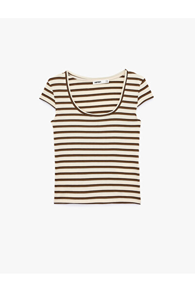 Koton Slim Fit U Yaka Kısa Kollu Çizgili Tişört