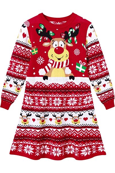 Other Girls Christmas Jumper Dress Girls Xmas Sweater Cute Xmas Print Dress W...