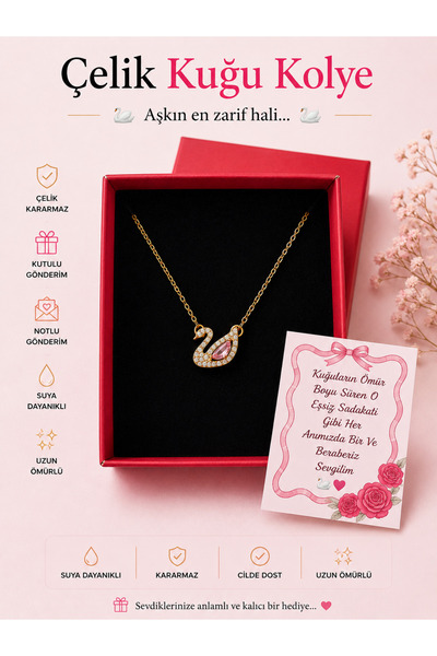 enyessaccessory قلادة البجعة الفولاذية - هدية فاخرة مع بطاقة ملاحظات خاصة
