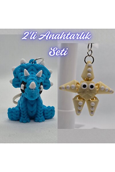 3DAtölyeMaker Light Blue Knitted Pattern Triceratops and Light Yellow Moving ...