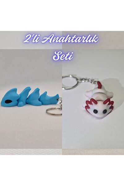 3DAtölyeMaker Light Blue Flexible Dragon and Light Pink Flexible Axolotl Keyc...
