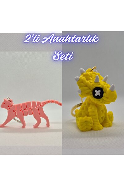 3DAtölyeMaker Light Pink Flexible Cat and Yellow Knitted Pattern Triceratops ...
