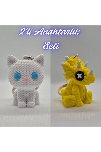 3DAtölyeMaker White Knitted Patterned Cat and Yellow Knitted Pattern Tricerat...