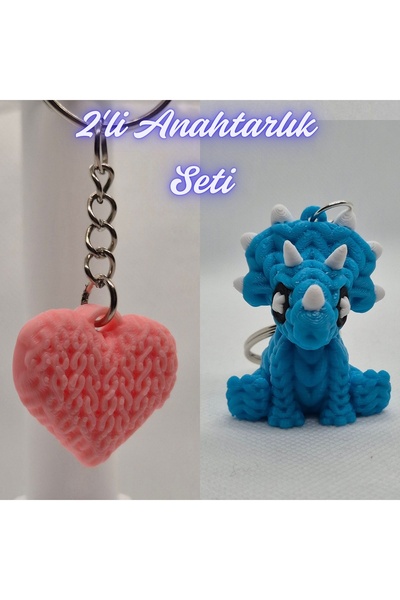 3DAtölyeMaker Light Pink Knitted Patterned Heart and Light Blue Knitted Patte...