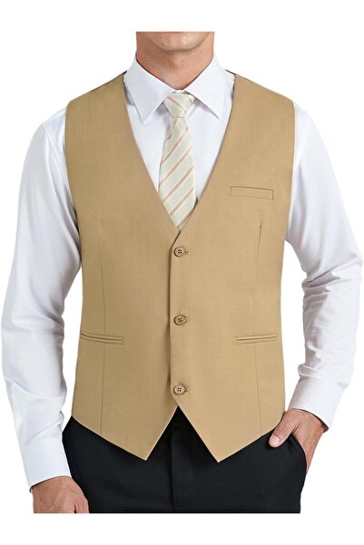 HISDERN Mens Classic Formal V Neck Solid Color Vest Cotton Suit Vest with Poc...