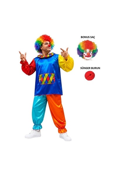 KOSTÜMCE Costum de clovn, set dublu (partea de sus și partea de jos), perucă ...
