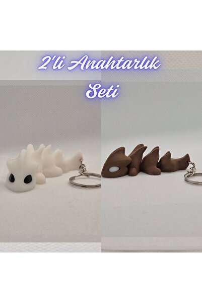 3DAtölyeMaker White Flexible Dragon and Dark Brown Flexible Dragon Keychain