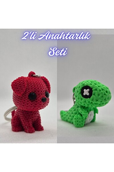 3DAtölyeMaker Fire Department Red Knitted Patterned Dog and Green Knitted Pat...