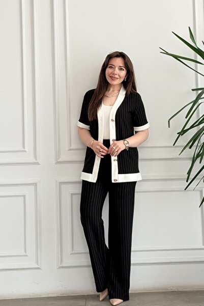 yb yağmur butik Set de pantaloni și jachetă cu mâneci scurte, în dungi