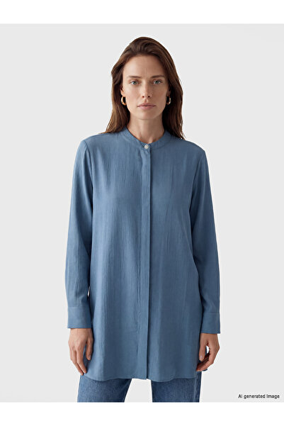 LC Waikiki Indigo judge collar textured women's shirt tunic