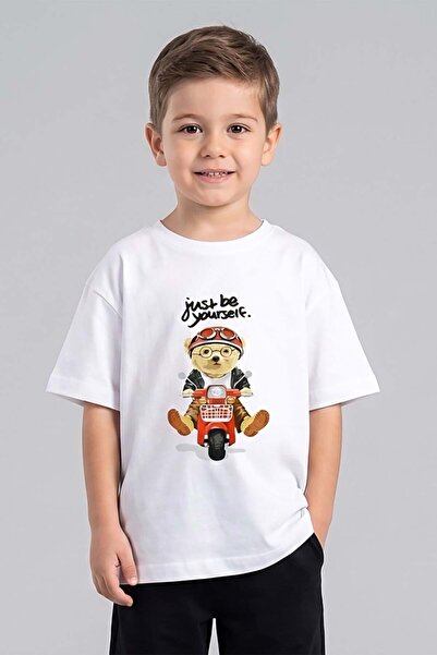 DMB BOYS & GIRLS Tricou cu imprimeu ursuleț pentru băieți, 1-7 ani, alb