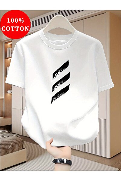 PAVRO Unisex Άνετο T-shirt με μικτό σχέδιο και στάμπα