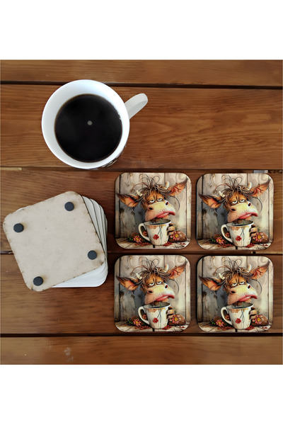 Ghostbastır Decorative Wooden Coaster Set with Funny Animal Figures 007