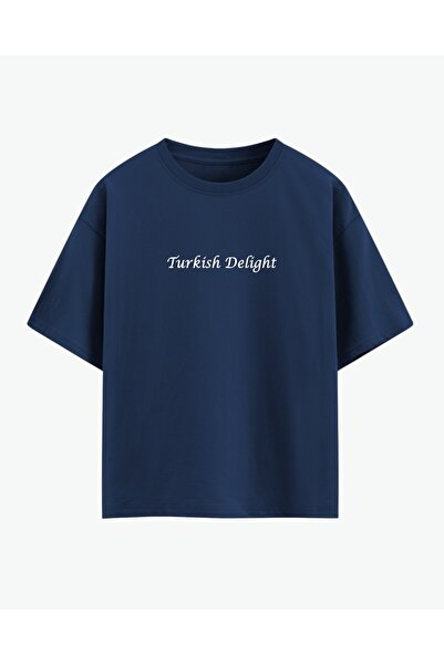 HepsitrentStore Turkish Delight Printed Navy Blue Oversize T-Shirt
