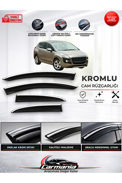 CARMANİA Peugeot 3008 (2009 - 2016) Araca Özel Kromlu Cam Rüzgarlığı 4’lü Set