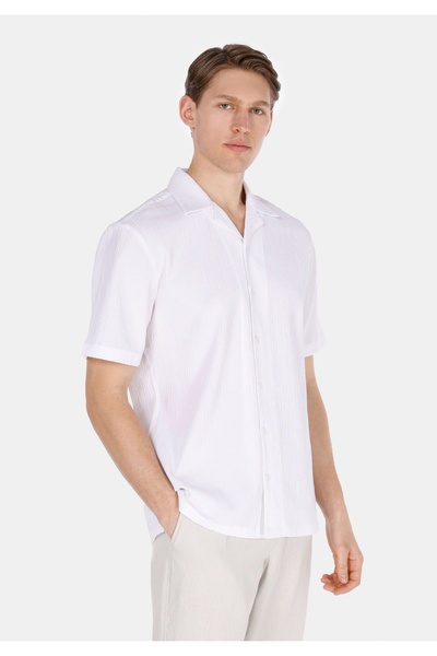Colin's Cămașă cu mânecă scurtă, albă, cu gât jacquard, pentru bărbați