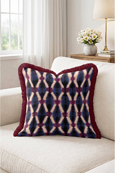 IdeCraft Geometric Patterned Fringed Cushion Cover - Navy Blue Cushion Cover ...