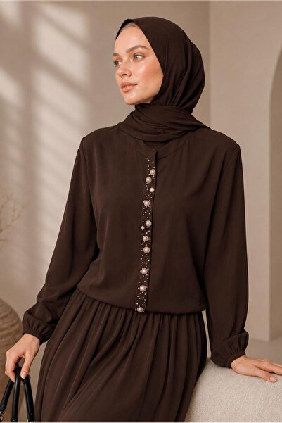 TRENDTESETTÜR KADIN KAHVE BONCUK İŞLEMELİ ETEKLİ TAKIM T 43441