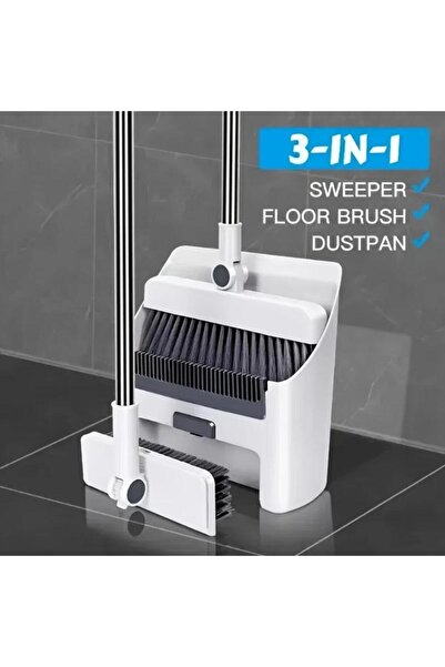 Choice1 white 3-in-1 folding broom and dustpan set-Multi-surface cleaning set...
