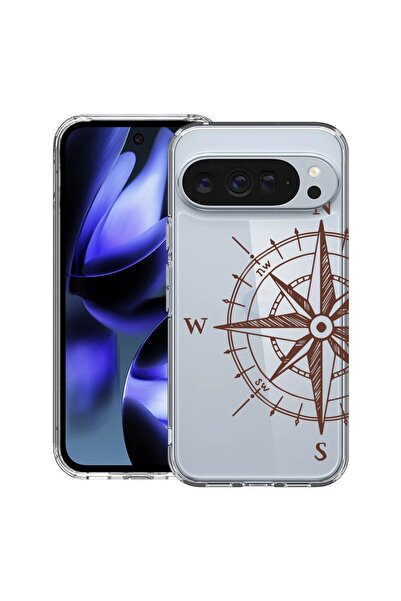 bestcase Калъф за Google Pixel 10 / Pixel 10 Pro с дизайн на компас, прозраче...