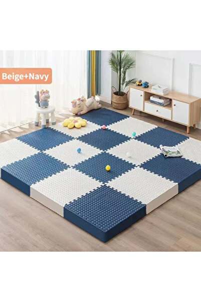 Choice4 16Pcs Navy Blue White 30*30cm Thick Baby Mat EVA Leaf Pattern Fitness...