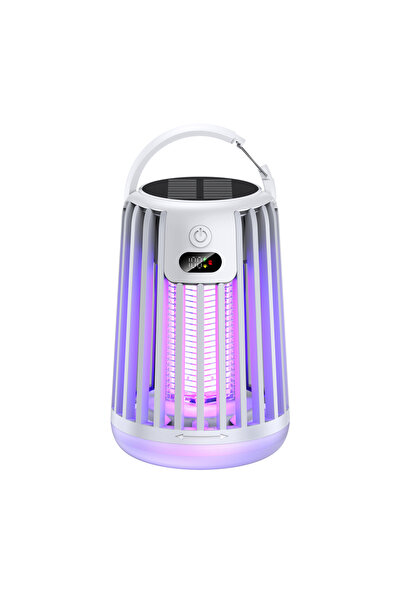 Choice WHITE Solar Garden Light Fly Zapper Outdoor Solar Powered with Recharg...