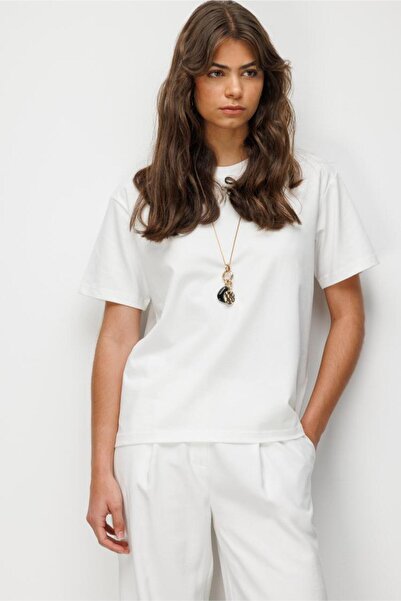 Mizalle Basic Düz Suprem Ekru T-Shirt