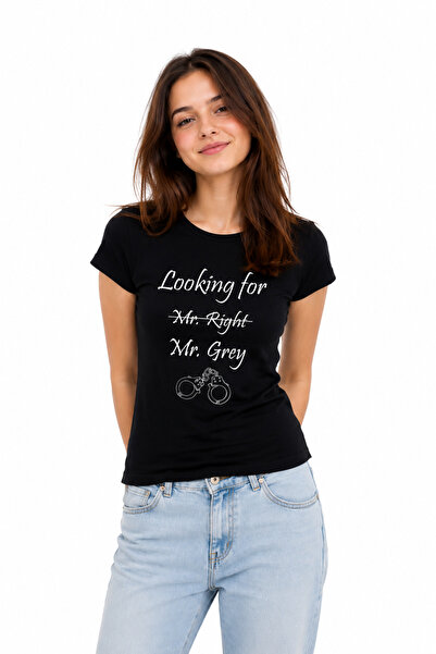 TripleT clothing Tricou pentru femei negru din bumbac Looking for mr. Grey