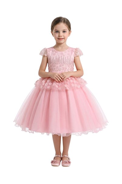 Bidani - Girls' Ballgown with Peplum Detail - Pink - 5Y to 9Y