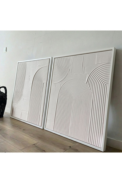 Markasız ucuz Minimalist Dokulu Tablo Seti 2’li | El Yapımı Soyut Duvar Dekor...