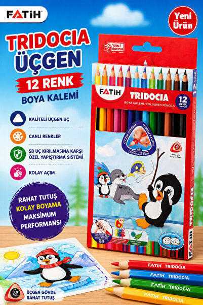 Fatih Tridocia 12 Renk Üçgen Kuru Boya Kalemi Seti Kırılmaya Dayanıklı Özel S...