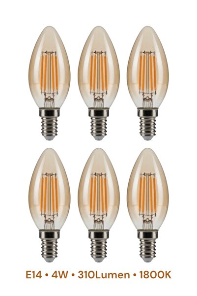 Noas 6 adet 4W E14 Amber Led Rustik Ampul | 1800K 310 Lumen