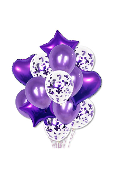 Flippy Set of 14 Party Balloons with Foil, Hearts, Stars and Confetti, Birthd...