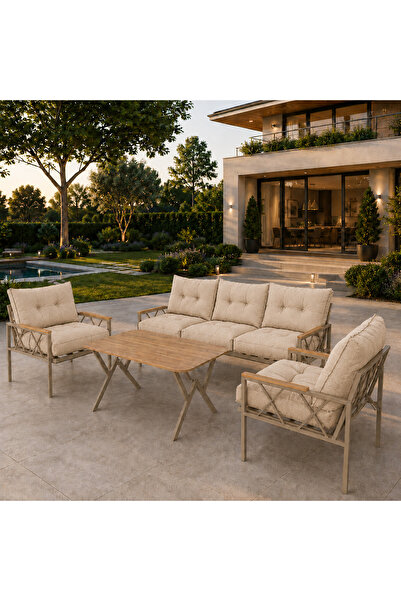 UFUK HOME MİRAY Cappuccino 311 Masalı Bahçe & Balkon Oturma Grubu – 3+1+1 Met...