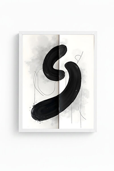 huhuli Tablou abstract cu model negru, înrămat în lemn alb - Minimal |   Huhu...