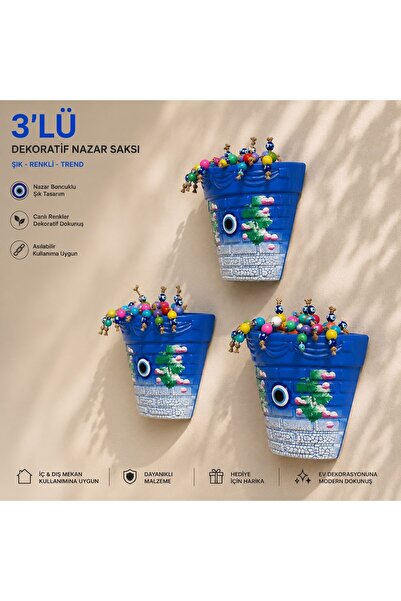 bimbambom 3'Lü Dekoratif Nazar Saksı