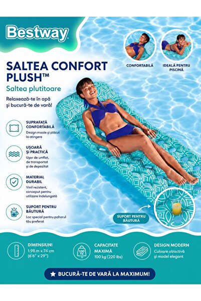 BESTWAY Saltea gonflabilă Comfort Plush pentru piscină, 198 x 74 cm