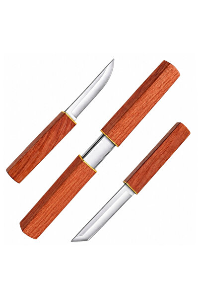 Depox Cuțit Japonez 2 în 1 DEPOX ® camping, mâner din plastic, 19 cm, maro