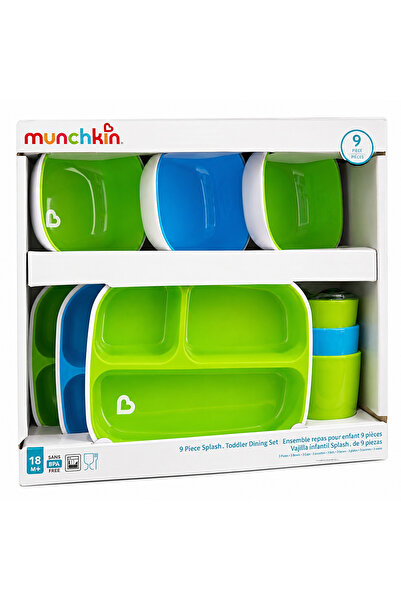Munchkin Splash Toddler 9 Piece Dining Set Kids Divider Plates | Cups| Bowls