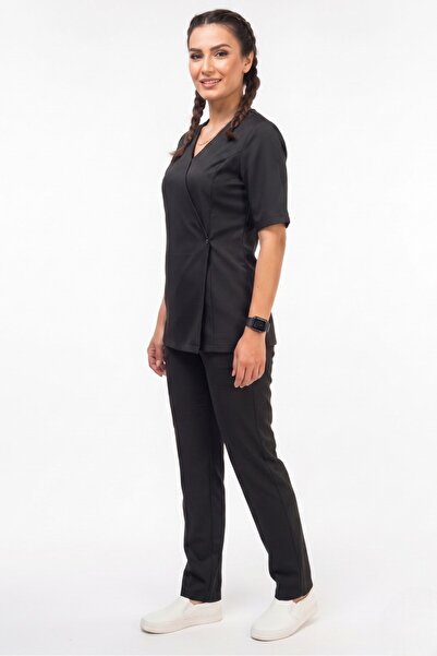 Nur Medikal Giyim Gülce Model Black Color Scrubs Women's Doctor Nurse Uniform...
