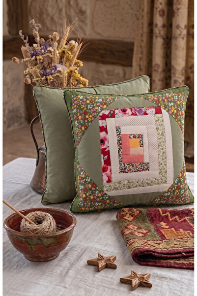 KİLİAHOME Poplin Pamuklu Kırkyama Patchwork Dekoratif Dolgulu Kırlent & Kırle...